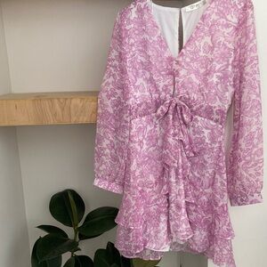 Elegant Pink Floral Dress with Ruffles